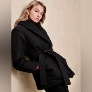 NWT! BANANA REPUBLIC Exaggerated Collar Wrap Coat in Black Sz Small
